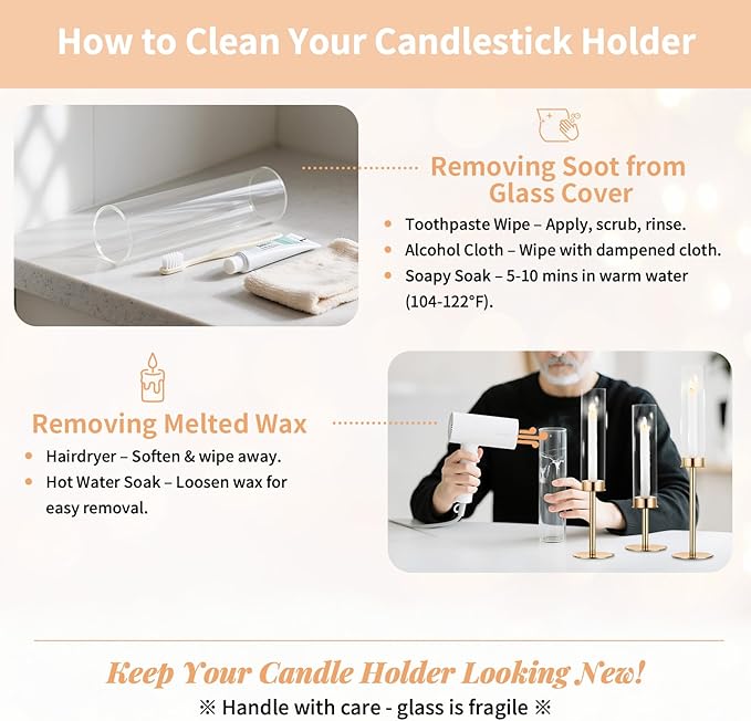 Nuptio Glass Hurricane Candle Holder: Set of 6 Gold Candlestick Holders - Long Stem Taper Candleholders for Christmas Tabletop Centerpiece Fireplace Decor Cylinder Candle Stand Windproof 14" 16" 18"