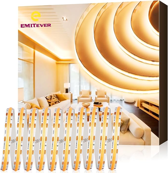 EMITEVER COB LED Strip Lights Warm White, 24V 2700K Tape Light Premium High Density, 300+Lumens/ft, 2400LEDs/Spool, Ra 90+, 16.4ft, 3W/ft, UL Listed 5 Year Warranty (Power Supply Sold Separately)