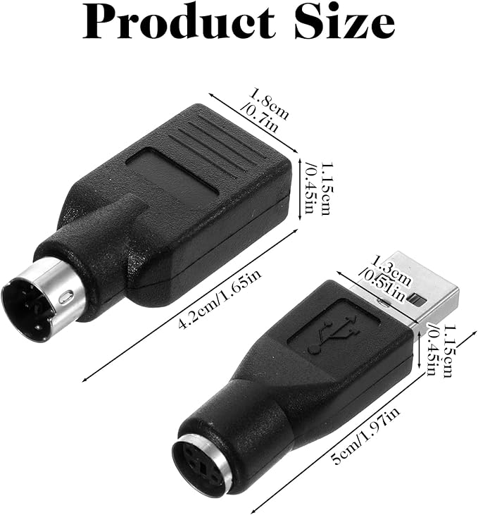 USB to PS2 Adapter, 2PCS USB Female to PS/2 Male Converter Black Male to Female Keyboard Adapter PS-2 Jack to USBA Plug for Mouse and Keyboard, Replacement PS/2 Keyboards Adapters