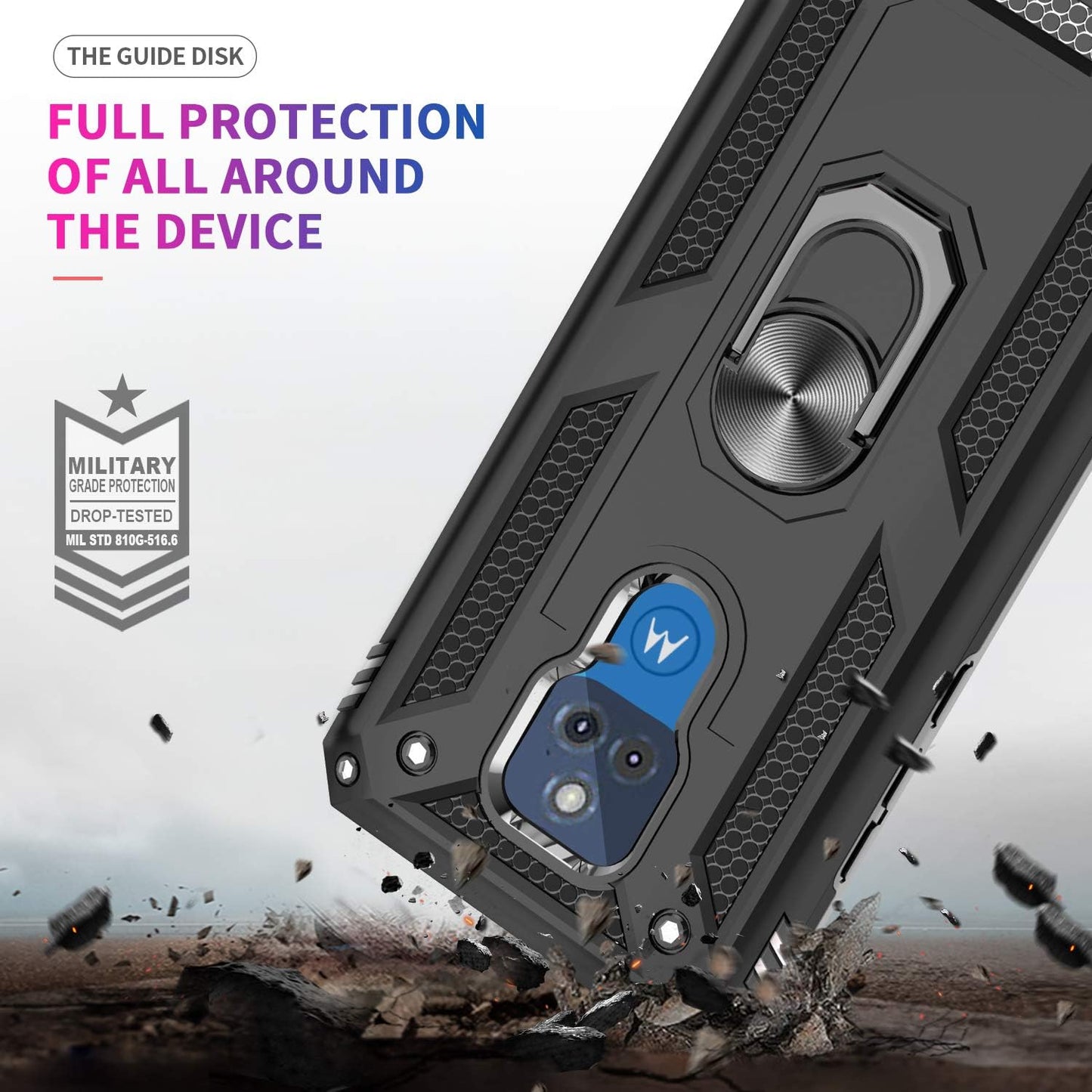 LeYi Moto G Play 2021 Case with 2 Pack Tempered Glass Screen Protector, Military-Grade Protective Cover with Kickstand