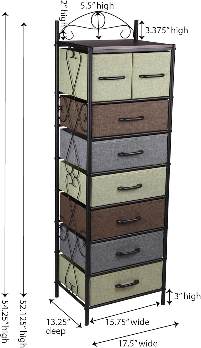 Household Essentials Victorian Style 8-Drawer Tower Storage Organizer Unit, Multicolor