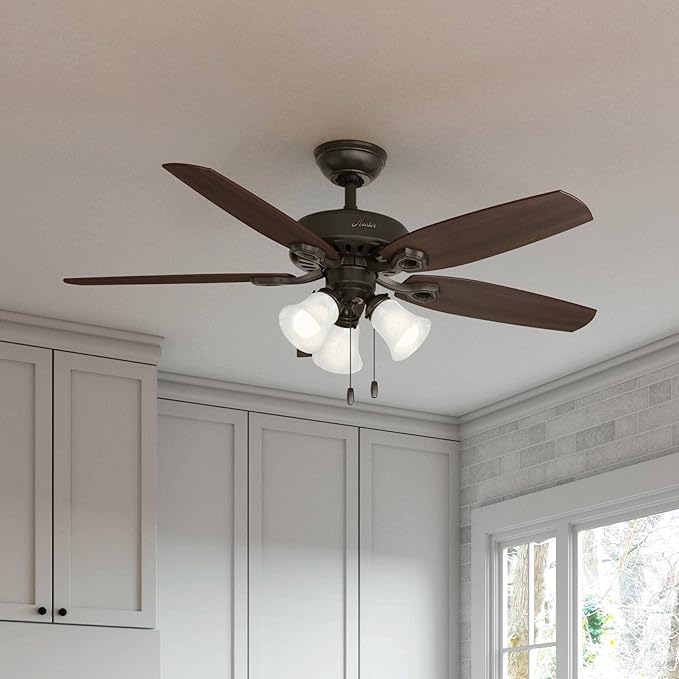 Hunter 52 inch Indoor Ceiling Fan with LED Lights - Bronze Ceiling Fan with Pull Chain, For Bedroom or Living Room, Standard Mount, No Remote, 5 Blades, Includes Bulbs - Builder Plus 53238, New Bronze