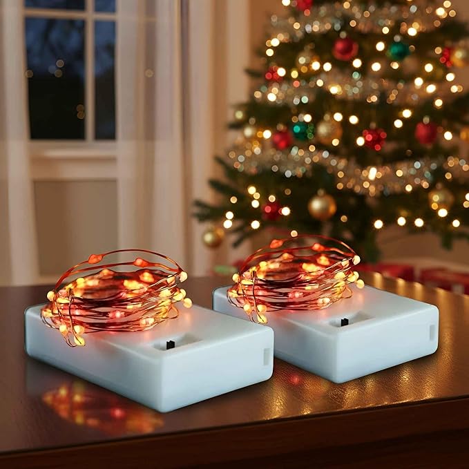 QBIS Battery Powered Fairy Lights for Halloween Decorations, 40 LEDs, Red, Orange, Yellow Battery Operated String Lights for Christmas, 6hr Timer Mode, Party, Bedroom, Dorm Lighting - 2 Pack