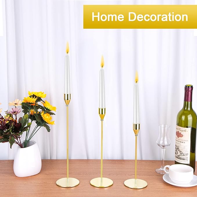 Gold Candlestick Holder Set of 24 for Taper Candles, Decorative Candle Holders Bulk Candle Stick Holders Taper Candle Holders for Table Centerpiece Wedding Dinning Party Anniversary Home Decor
