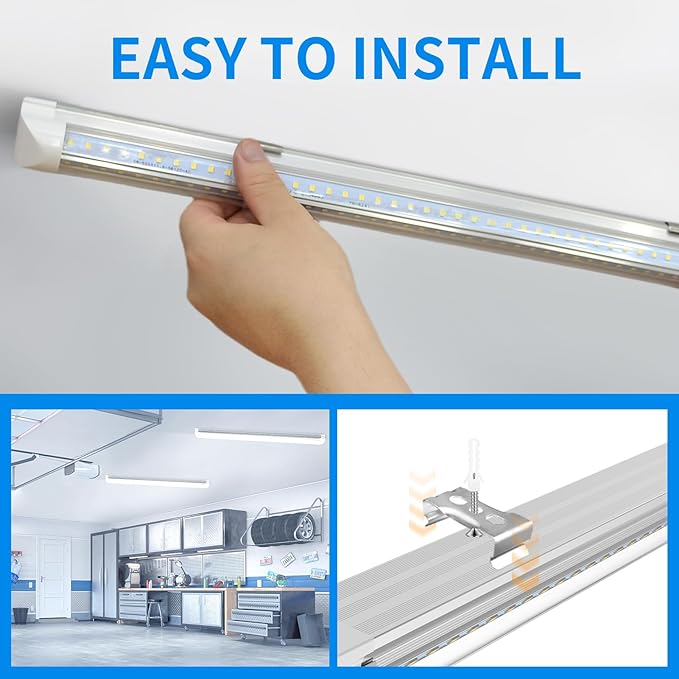 CNSUNWAY LED Shop Lights 2FT, (6 Pack) 20W High-Efficiency Under Cabinet Lighting (6500K Cool White), V-Shaped Linkable T8 Tube Light Fixtures – Shop Light for Workbench, Kitchen, Workshop, ETL Listed