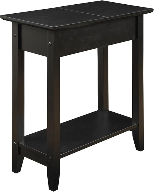Convenience Concepts American Heritage Flip Top End Table 23.25" - Classic Narrow Chairside Accent with Hidden Storage & Lower Shelf for Traditional, Modern Living Room, Black