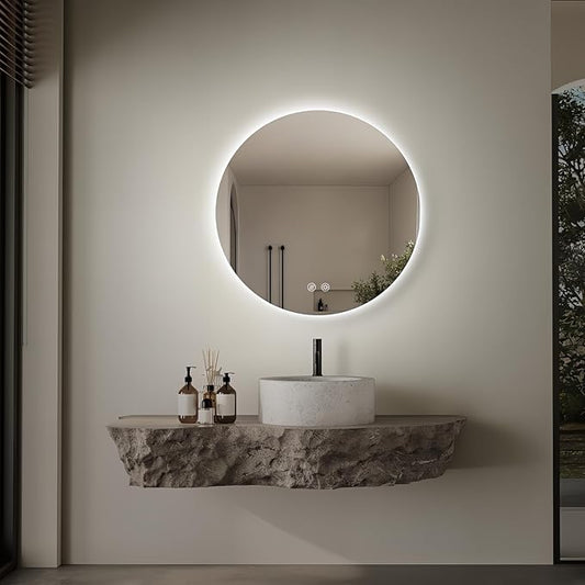 Niccy Round Led Mirror for Bathroom, 24" Circle Frameless Backlit Mirror wiht Light, Anti-Fog, 3 Colors, Waterproof, Memory Function