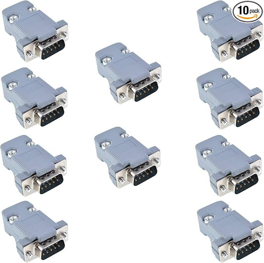 Oiyagai 10Pcs DB9 Male Connector Set, Solder Type, Plastic 9 Pins D-Sub Adapter with Hood for Serial Port