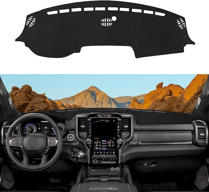 Dashboard Cover Mat Custom Fit for 2019-2023 2024 2025 2026 Dodge Ram 1500 2500 3500 Dash Cover Nonslip Flannel Dash Mat Protector Sunshade No Glare Black