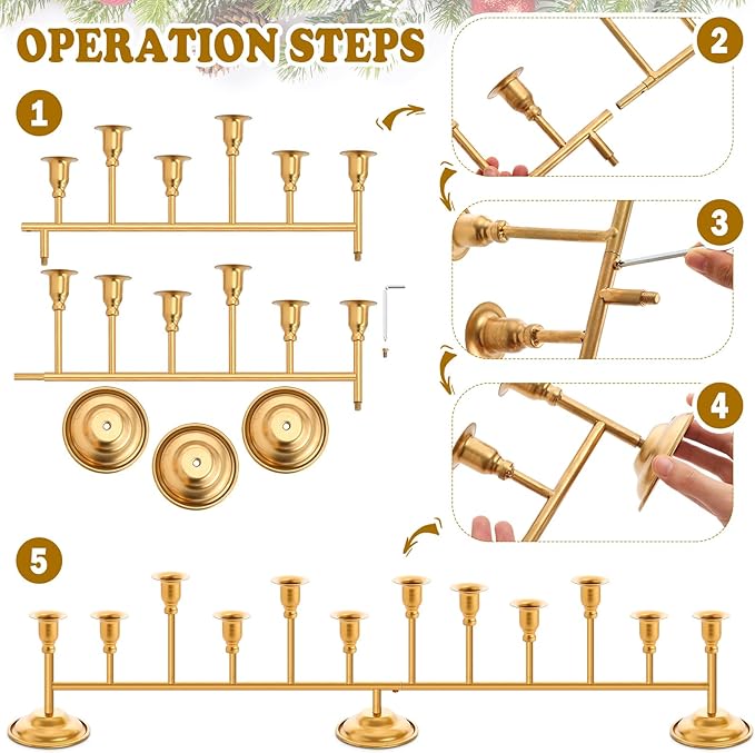 Chengu Gold Candelabra Candle Holders 12 Arm 7 Inch Tall Taper Candlestick Holder Vintage Table Centerpiece Decor for Christmas Wedding Birthday Party Dining Room Holiday Mantle Fireplace Kitchen