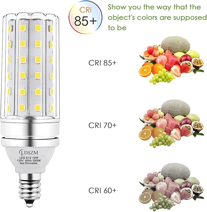 E12 LED Corn Light Bulb, 12W Equivalent 100W, 1200 Lumen Daylight 5000K, Non-Dimmable Candelabra Base Chandelier Light Bulbs, Pack of 3
