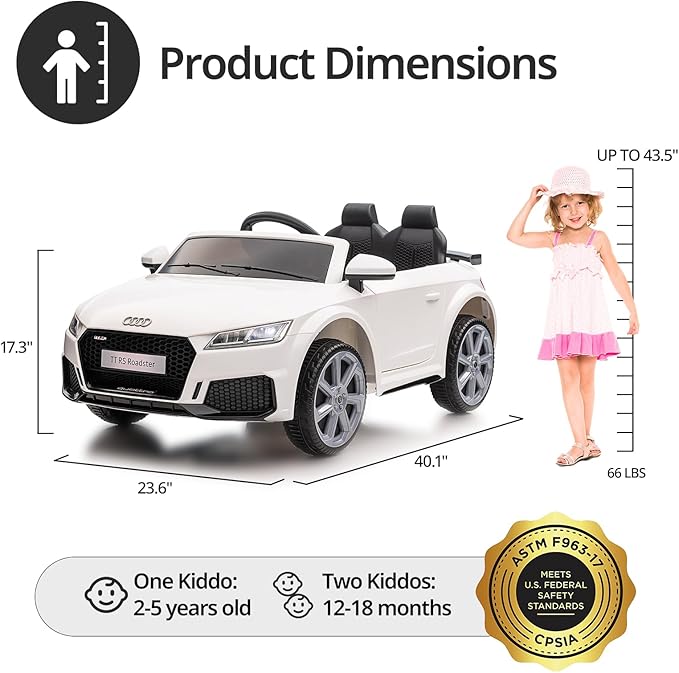 Electric Car for Kids, Licensed Audi 6V Kids Ride on Car Toy for Toddlers with Remote - White