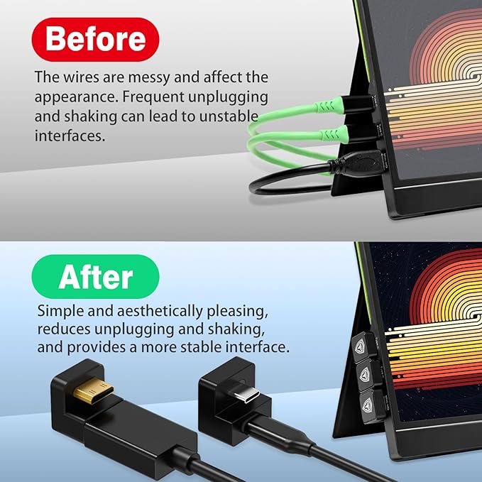 AGVEE 180 Degree Angled USB-C to USB-C Adapter and Long Side Inward U-Shaped Mini HDMI to HDMI Converter, HDMI 2.0 4k@60HZ, Coupler Extender Extension for Portable Display Monitor, Black