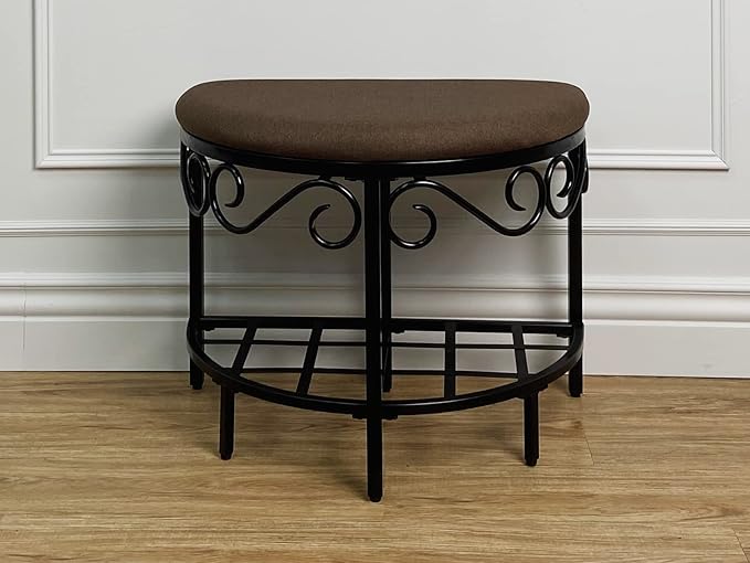 Mango Steam Half Moon Shoe Bench - Vanity Seat/Dressing Stool/Makeup Chair - Mocha Brown