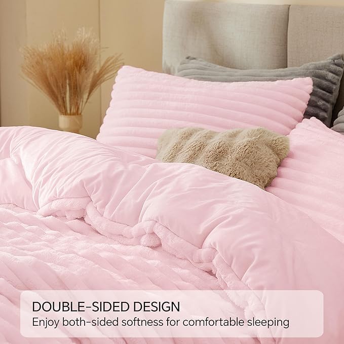 BEDELITE Fleece Queen Comforter Set -Super Soft & Warm Fluffy Cherry Blossom Bedding, Luxury Fuzzy Heavy Bed Set for Winter with 2 Pillow Cases