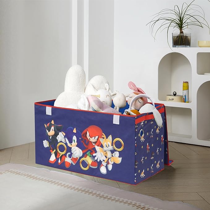 Idea Nuova Sega Sonic the Hedgehog Collapsible Storage Trunk,Durable Toy Chest with Soft Lid, 28.5x14.5x16, Foldable Organizer for Kids’ Bedroom & Playroom