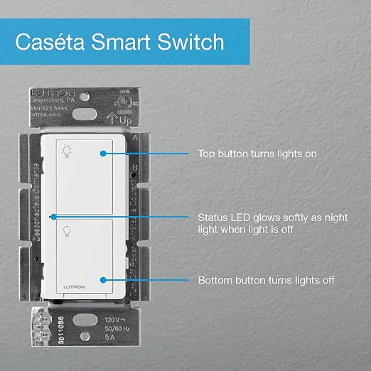 Lutron Caseta Original Smart Light Switch Kit w/ Wall Plate and Smart Hub, Compatible w/ Alexa, Apple Home, Google Home, Single-Pole/3 Way, 5 Amp, P-BDG-PKG1WS