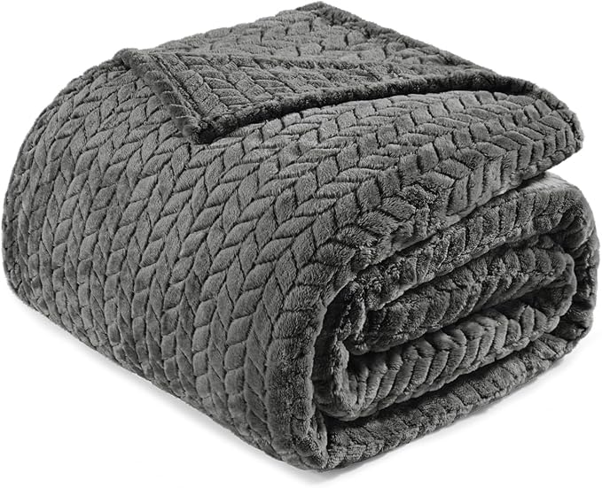 Exclusivo Mezcla Fleece Twin Size Blanket for Bed, 90x66 Inches Soft Cozy Jacquard Flannel Blankets, Lightweight Fuzzy Plush Warm for Winter, Dark Grey