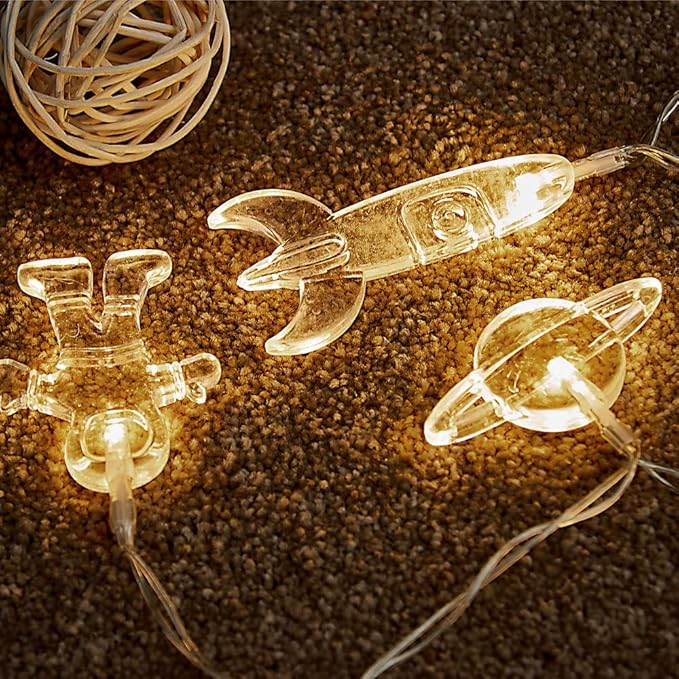 AceList 10 LED Children's Room LED String Light Astronaut Spaceship Rocket Pendants Holiday Party Lights Wall Window Nursery or Kids Room Decor Wedding Around The Garden Patio Christmas (Warm White)