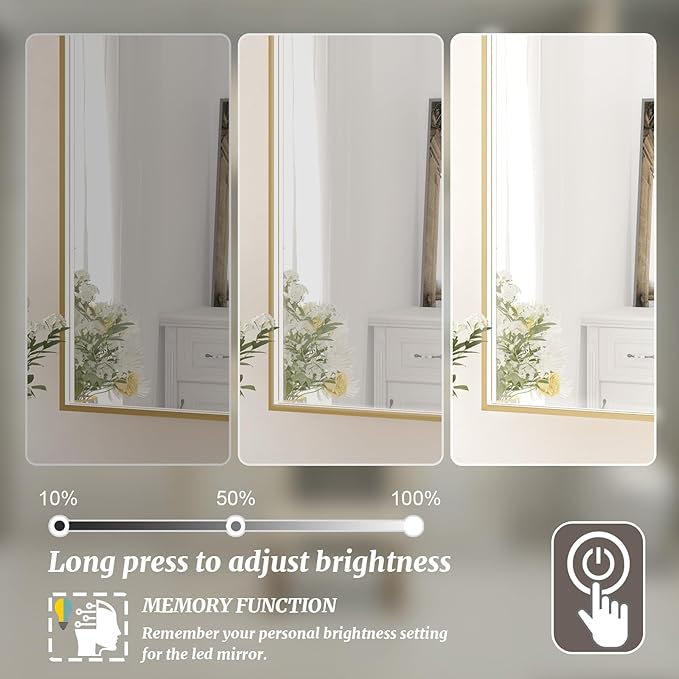 32x32 Inch LED Bathroom Mirror, Gold Metal Framed Lighted Mirror for Bathroom, Wall Mouted LED Vanity Mirror with Lights, 3 Colors and Stepless Dimmable, Anti-Fog, Memory
