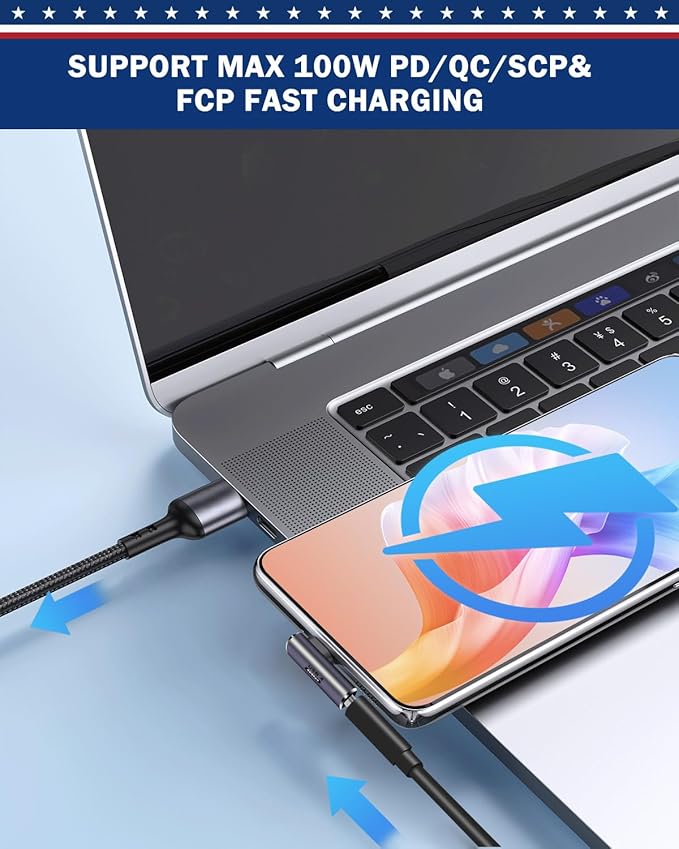 90 Degree Right Angle USB C Adapter 40Gbps Data Transfer USB 4.0/Thunderbolt 4 Type C Male to Female Connector Extender for Mobile Phone, Switch, Steam Deck, Tablet, Laptop (2 Pack)