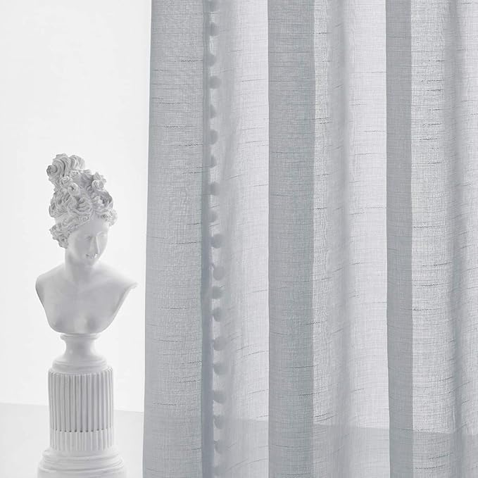 Treatmentex Grey Linen Textured Sheer Curtains Drapes for Bedroom Living Room Office Window Curtain Set 2 Pack Extral Long 108 inches Length Rod Pocket