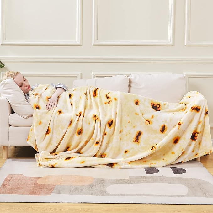 Burritos Tortilla Blanket King Size- Premium Lightweight Anti-Static Tortilla Bed Blanket Soft Couth Sofa Cozy Warm Flannel Taco Blanket Plush Gift for Daughter Mom 90" x 108"(Burritos King)