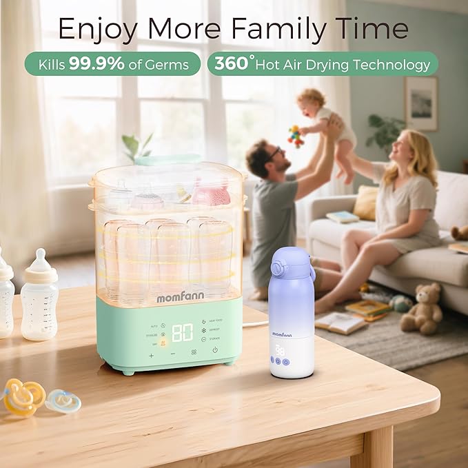 Bottle Sterilizer and Dryer, All-in-One Electric Steam Sterilizer Bottle Sanitizer for Baby Bottles, Pump Parts Accessories Newborn Essential (Green)
