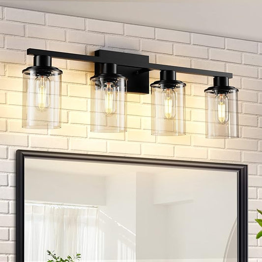 Black Bathroom Vanity Light Fixtures Over Mirror 4-Light Vanity Lighting Fixtures Wall Sconce Lamp