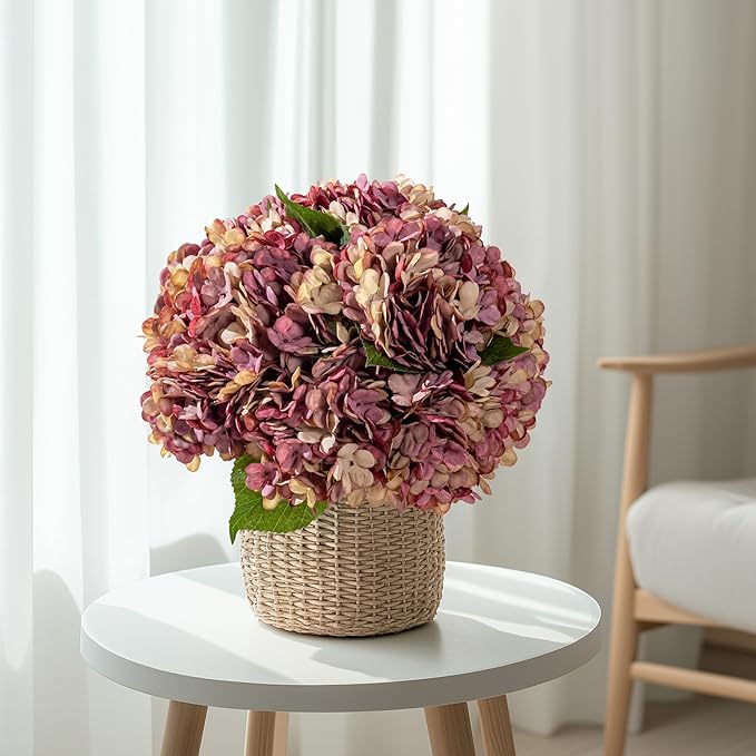 10PCS Fake Hydrangea Artificial Flowers Hydrangea Bouquet for Home Wedding Bridal Bouquet Office Party Table Centerpiece DIY Floral Decor (Autumn Pink)