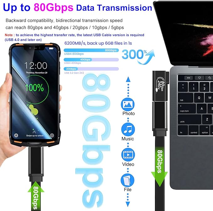 Flat Right Angle 90 Degree USB-C Male 10mm Tip to USB-C Female Adapter, Support 240W PD & 80Gbps Sync & 8K Video for iPhone 17 16 15 Series, Laptops Rugged Phones, Device with Deep Recessed Port