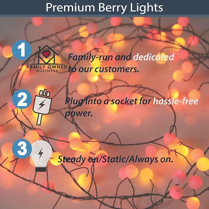QBIS 120 LED Christmas Cluster Fairy Lights – Red, Orange, Yellow Indoor Decorative String Lights, Plug-in Fall Decor for Indoor or Outdoor use.
