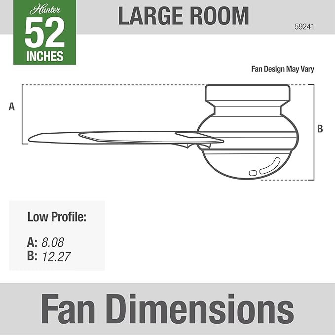 Hunter 52 inch Indoor Ceiling Fan with LED Light and Remote Control - Modern Ceiling Fan, Low Profile Mount, 4 Black Oak Blades, For Bedroom, Living Room, or Kitchen - Dempsey 59241, Brushed Nickel