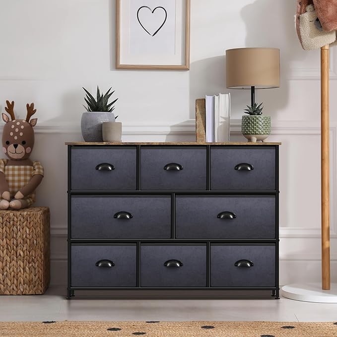 Sorbus Dresser with 8 Drawers - Chest Organizer Unit with Steel Frame Wood Top & Handle Easy Pull Fabric Bins for Clothes - Wide Storage Furniture for Bedroom, Hallway, Living Room, Nursery & Closet