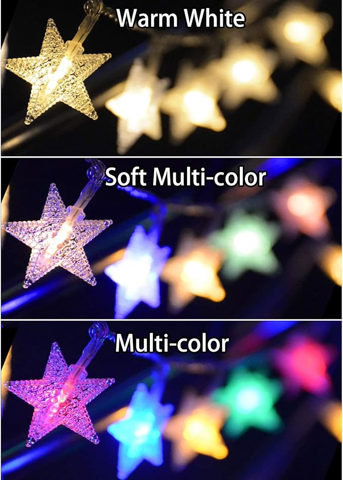 LAMPDREAM Abkshine 25Ft 50LEDs Battery Powered Star Fairy Lights, 8 Modes Warm White Color Changing LED Star String Lights for Wedding, Christmas, Birthday, Halloween, Mother Day