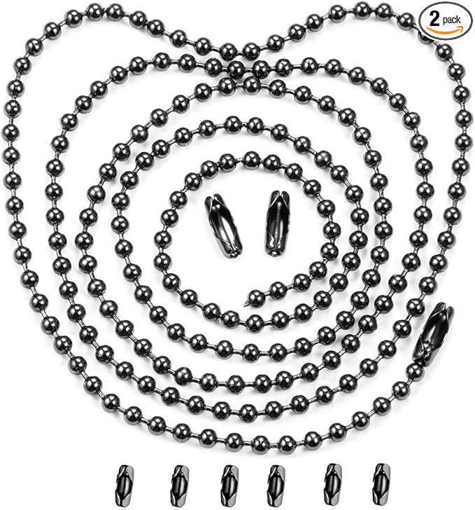 Vinaco Pull Chain Extension, 2 Pack 36" Stainless Steel Ceiling Fan Pull Chain, Strong Bearing & Rustproof, 6 Size Light Chain Pull Extender with 6 Solid Matching Connectors