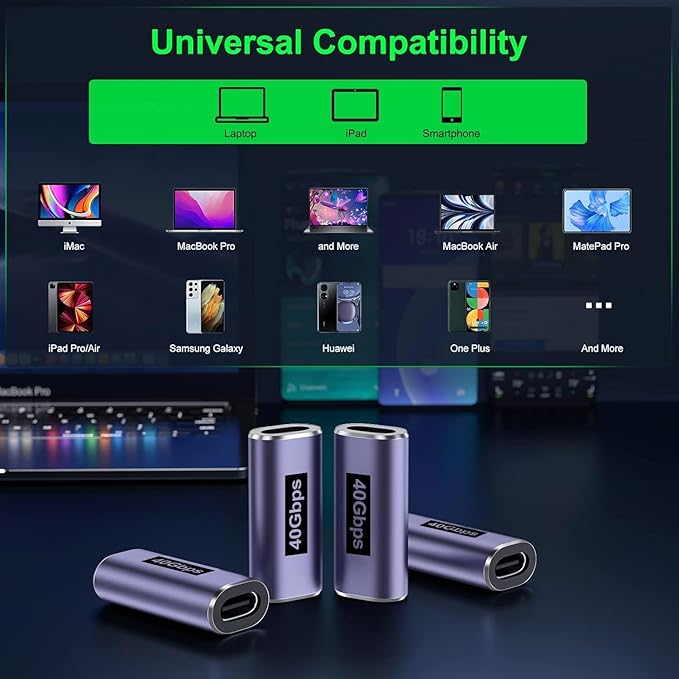 USB C Female to Female Adapter (4 Pack) USBC Coupler with 40 Gbps PD 100W 8K 60hz Video Compatible for Thunderbolt 4/3, MacBook Pro/Air, USB C HUB and More Type C Devices