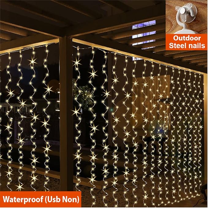 ZSJWL 300 LED Curtain Fairy Lights with Remote, 8 Modes 9.8 × 9.8 Ft Curtain String Light USB Plug in, Twinkle Copper Wire Lights for Bedroom Window Chrismas Wedding Party, Warm White