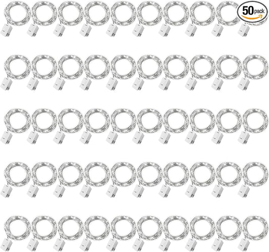 50 Pack Fairy Lights Battery Operated - 3 Speed Modes, 7Ft 20 LED String Twinkle Lights, Waterproof Copper Wire, Mini Firefly Light for Mason Jars Vases Christmas Decor, White