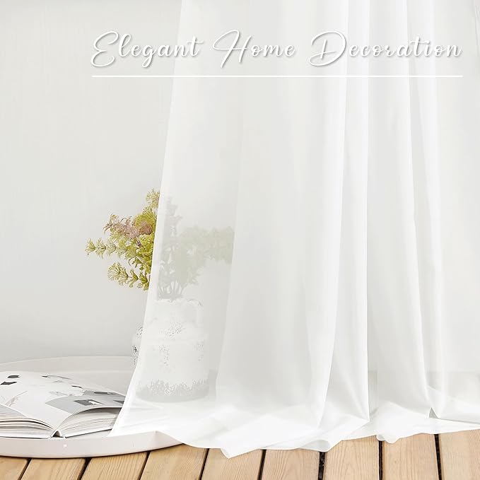 NICETOWN Sheer Textured Scarf Valances for Windows, 216" Extra Long Window Dressings for Anniversary/Wedding Design, 60" Wide, 2 Pieces, Off White