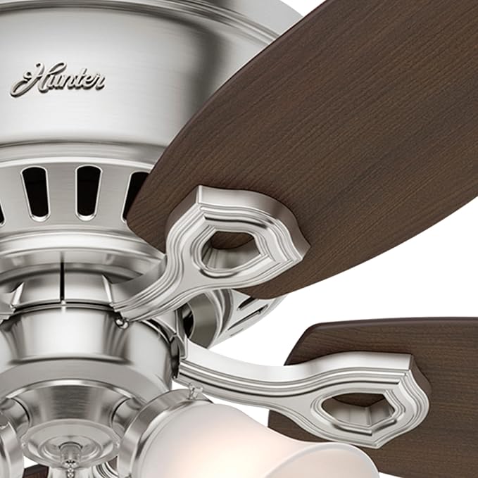 Hunter 52 inch Indoor Ceiling Fan with LED Lights - Ceiling Fan with Pull Chain, For Bedroom, Living Room, or Kitchen, Low Profile Mount, No Remote, 5 Blades - Builder 53328, Brushed Nickel