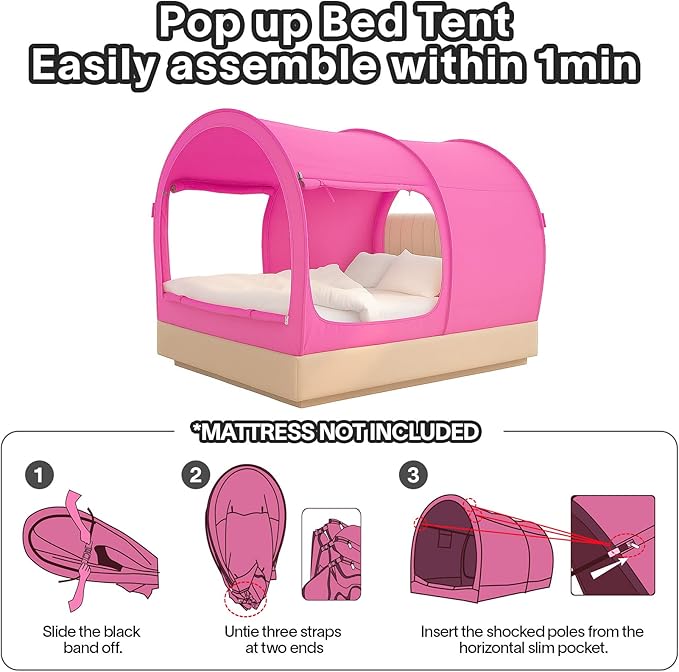 Alvantor Bed Canopy Bed Tents Dream Tents Privacy Space Twin Size Sleeping Tents Indoor Pop Up Portable Frame Curtains Breathable Grey Cottage (Mattress Not Included) Reducing Light
