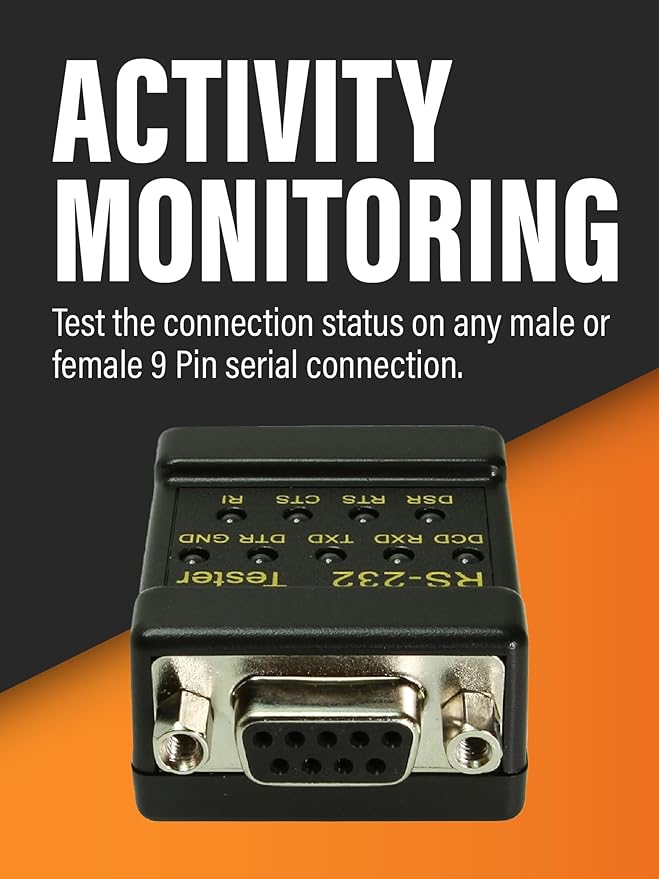 CABLEMAX RS-232 LED Link Signal Tester - DB-9 Male to DB-9 Female Connections for Serial Communication Monitoring