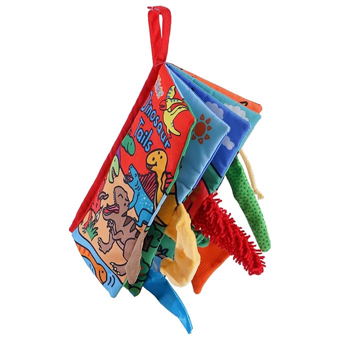 Jollybaby Baby Books 0-6 Months, Touch and Feel Crinkle Soft Cloth Books for Infants Babies, Toddler Early Educational Interactive Stroller Sensory Toys, Baby Girl & Boy Gift(Dinosaur Tails)