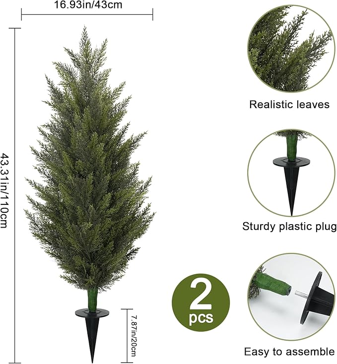 3.6FT Fake Topiary Trees Artificial Outdoor 2 Pcs Faux Cedar Tree UV Resistant Shrubs for Outdoor Patio, Porch, Garden Indoor Planters Home Decoration