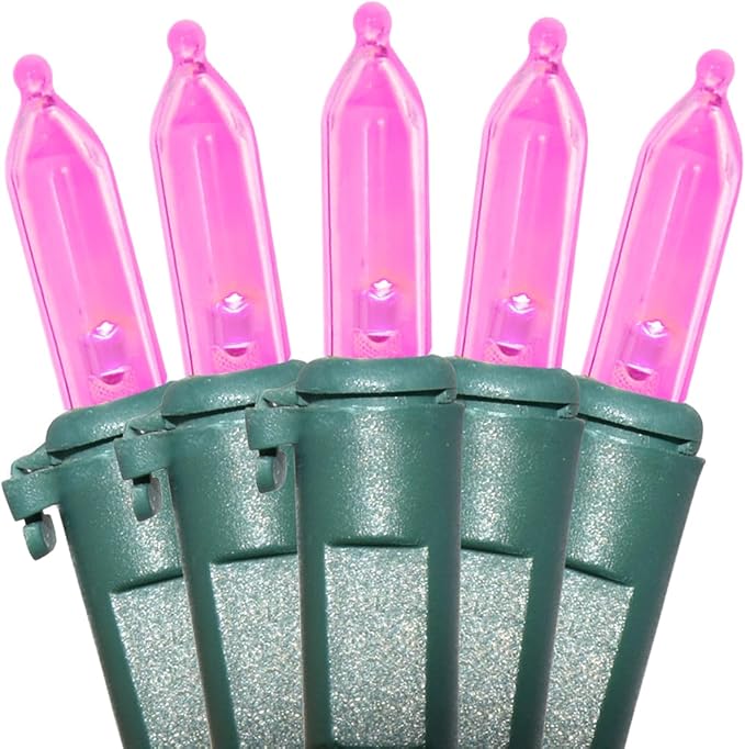 Pink LED Christmas String 100 Mini Fairy Lights Set, Green Wire 26.9 Ft Traditional Valentines Easter Holiday Décor for Home, Christmas Tree, Patio, Indoor & Outdoor Decoration