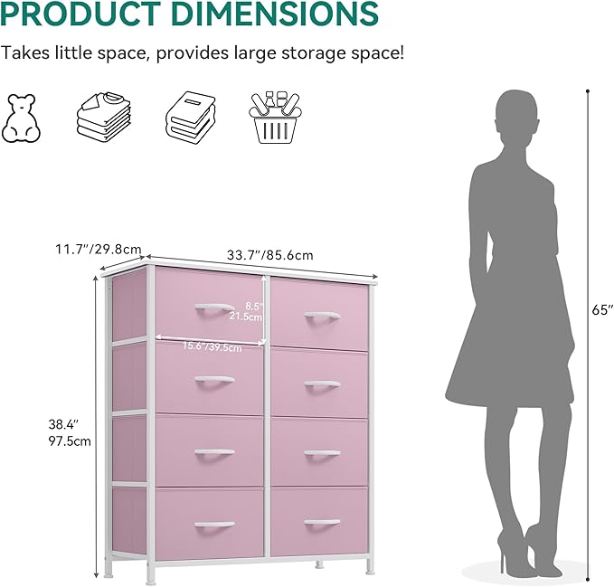 YITAHOME Black Dresser & Chest of Drawers, Tall Storage Tower with 8 Drawers, Storage Drawer Organizer for Closet, Living Room