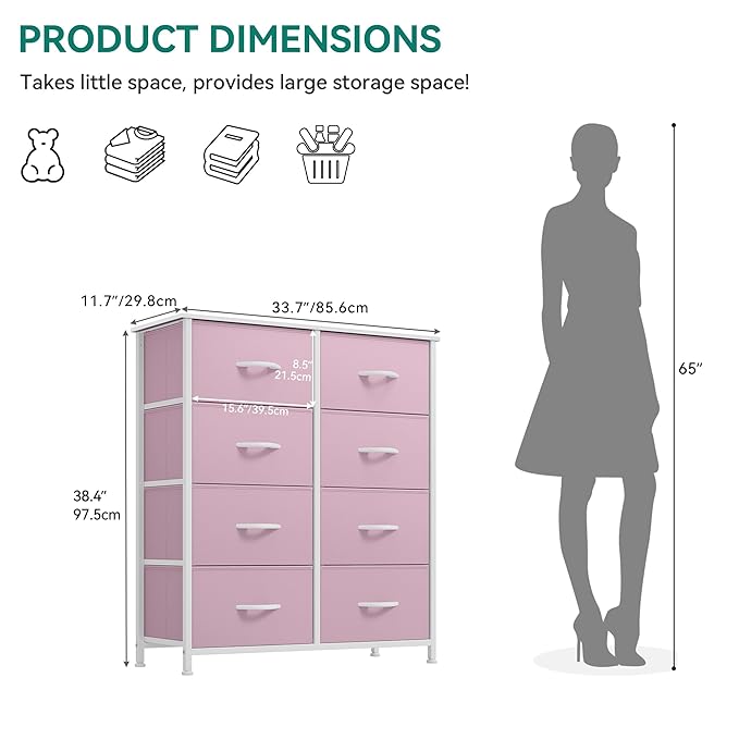 YITAHOME Fabric Dresser for Bedroom, Tall Storage Dresser with 8 Drawers, Black Dresser & Chest of Drawers,
