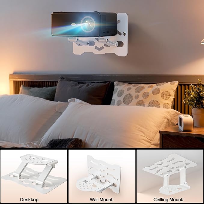 Adjustable Projector Stand & Mount - 3-in-1 Ceiling/Wall/Table Mount with 180° Dual-Axis Rotation, Universal 1/4" Screw, Multi-Hole Design, Anti-Slip Pads for Secure Projector Holder