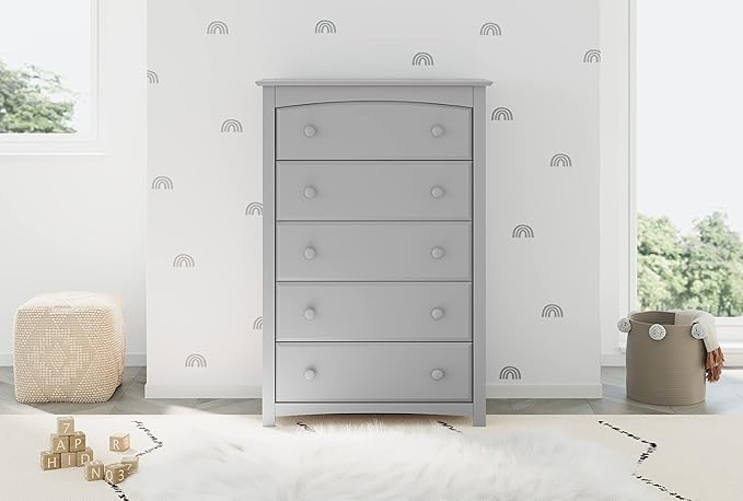 Storkcraft Kenton 5 Drawer Dresser (Pebble Gray) – GREENGUARD Gold Certified, Dresser for Kids Bedroom, Includes Safety-Focused Interlocking Drawer System